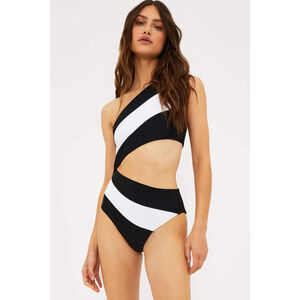 Beach Riot Black and White One-Shoulder Cutout One-Piece Swimsuit
